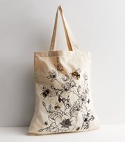 New Look Off White Floral Bee Canvas Tote Bag
